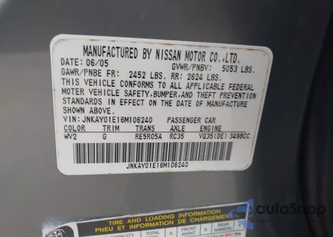 2006 Infiniti M35 z USA, uszkodzony, nr VIN JNKAY01E16M106240